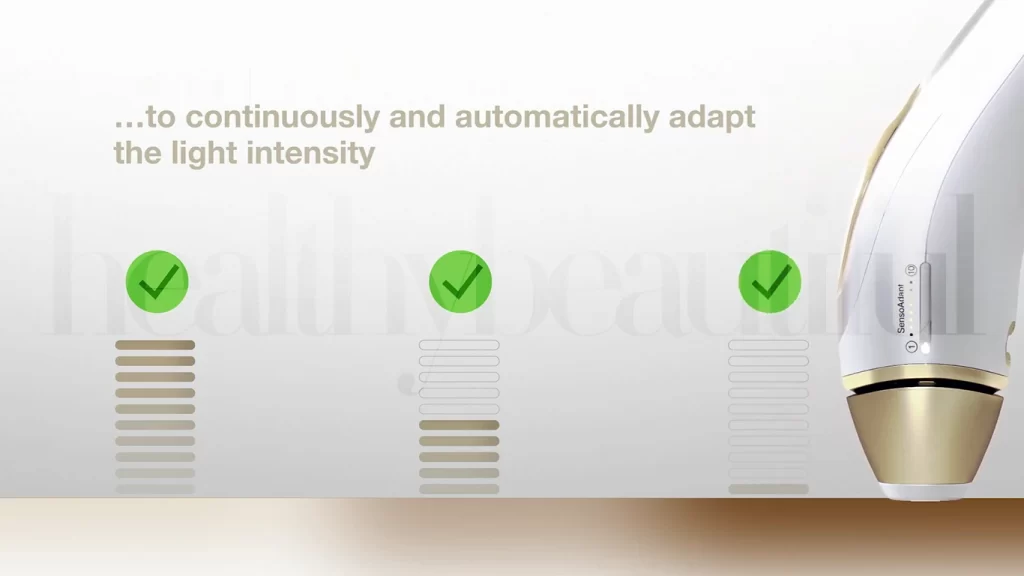 The Braun Silk-Expert Pro 5 reads your skin tone 80x per second to continuously adapt the light intensity across 10 intensity levels.